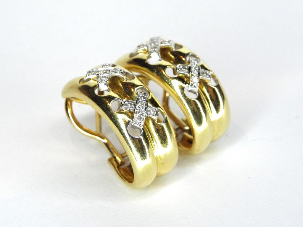 Boucles d'oreilles en Or jaune 18 carats avec diamants, Puces ou Clous, Enlèvement ou Envoi, Or, Comme neuf