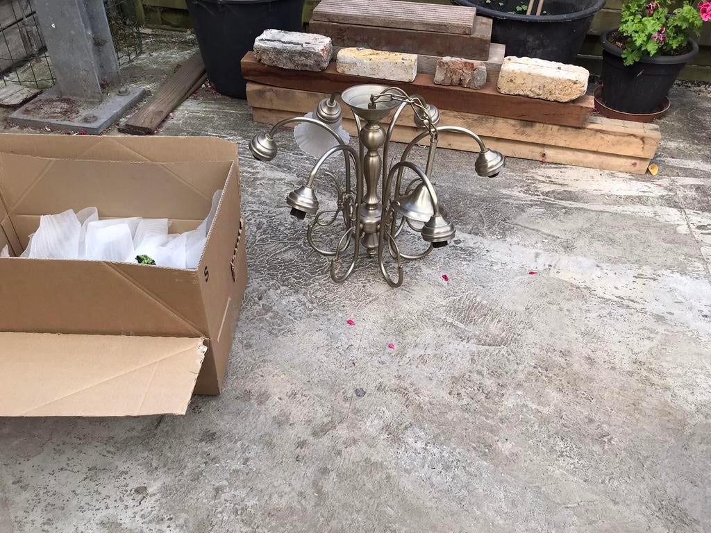 Antieke luster, Huis en Inrichting, Lampen | Kroonluchters, Ophalen, Gebruikt, Metaal, Antiek