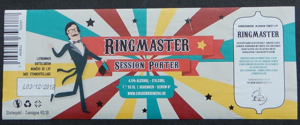Bieretiket Ringmaster brouwerij De Circus (3p1), Verzamelen, Ophalen of Verzenden, Gebruikt