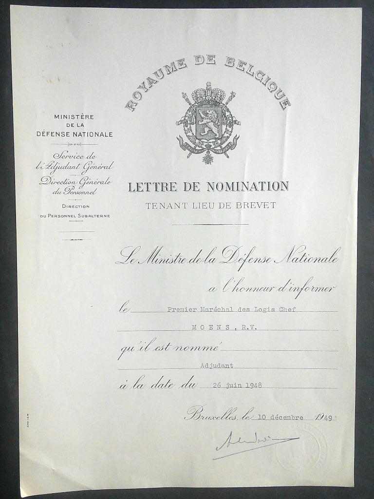 Six brevets ou lettres de nomination du même militaire belge, Verzenden, Landmacht, Overige typen