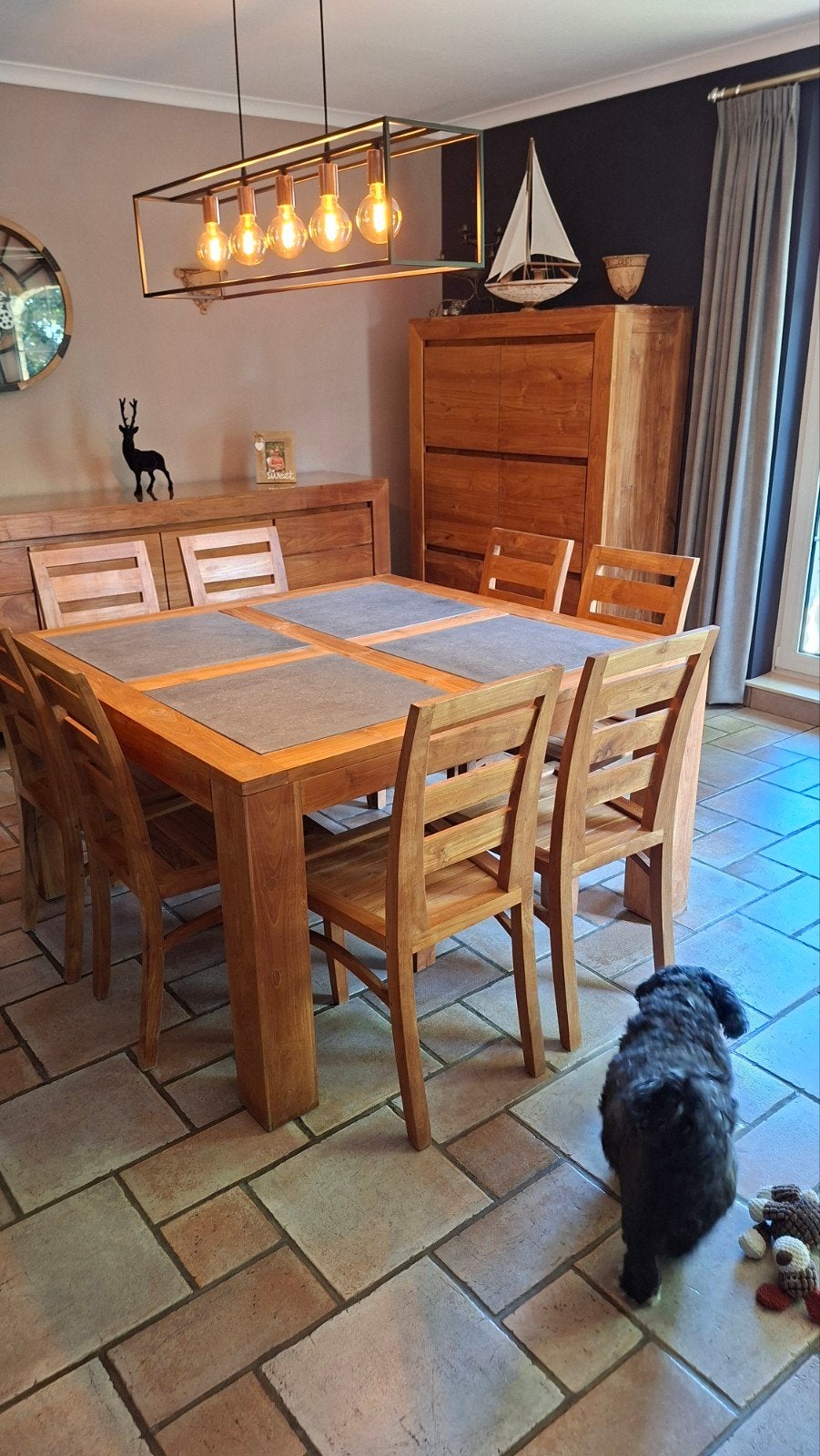 masief teak tafel met 8 stoelen, Huis en Inrichting, Ophalen