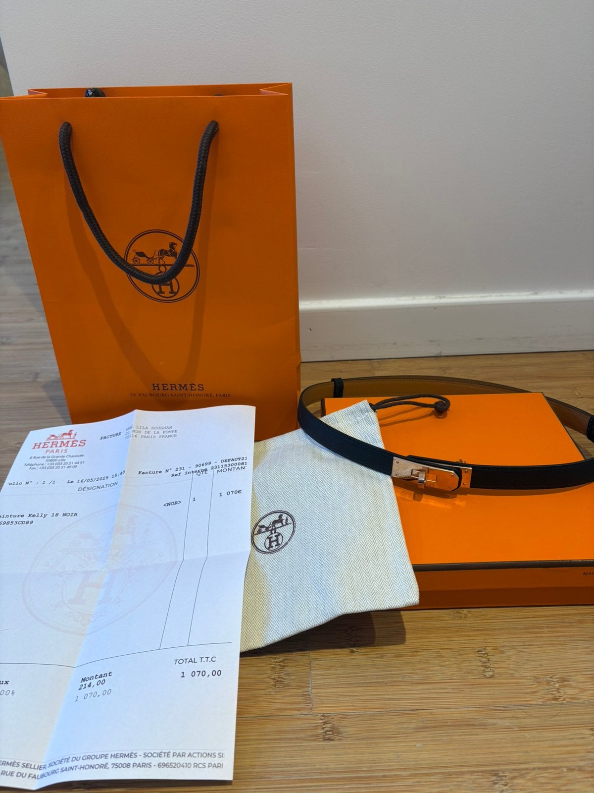 Ceinture hermes kelly 18 noir finition doré jaune, Ophalen, Zo goed als nieuw, Zwart, Heupriem