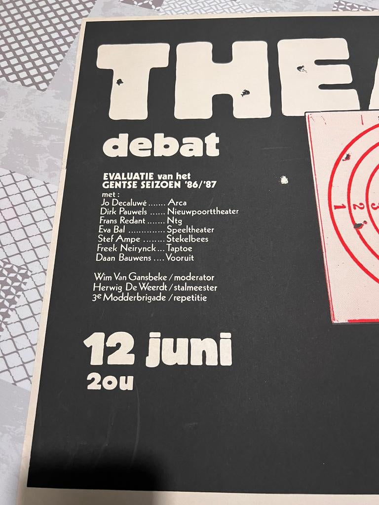 Vintage Poster theater debat fuif, Verzamelen, Gebruikt, Deurposter of groter, Rechthoekig Liggend, Ophalen of Verzenden