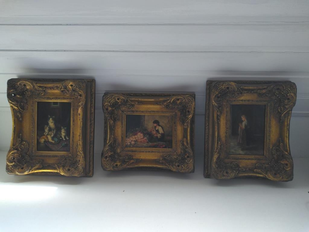 3 oude schilderijtjes Carvers & Gilders, Antiek en Kunst, Ophalen of Verzenden
