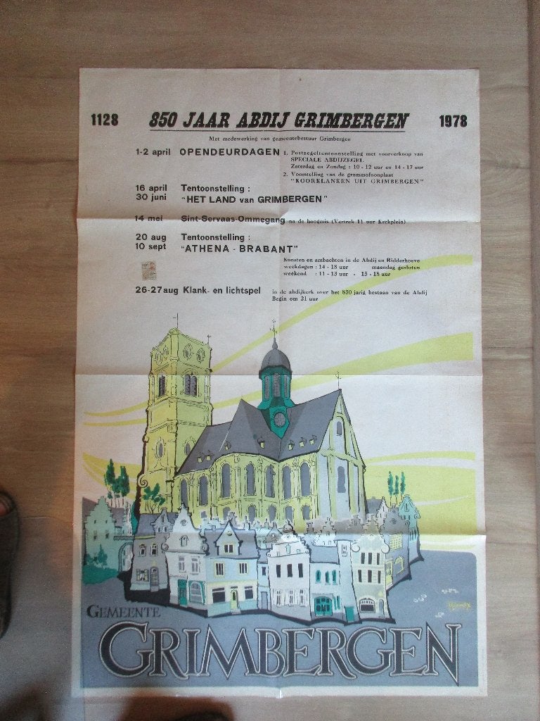POSTER "850 JAAR ABDIJ" GRIMBERGEN uit 1978, Verzamelen, Ophalen of Verzenden, Huis en Inrichting