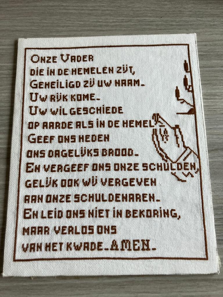 Geborduurd wanddoek Onze Vader, Enlèvement ou Envoi
