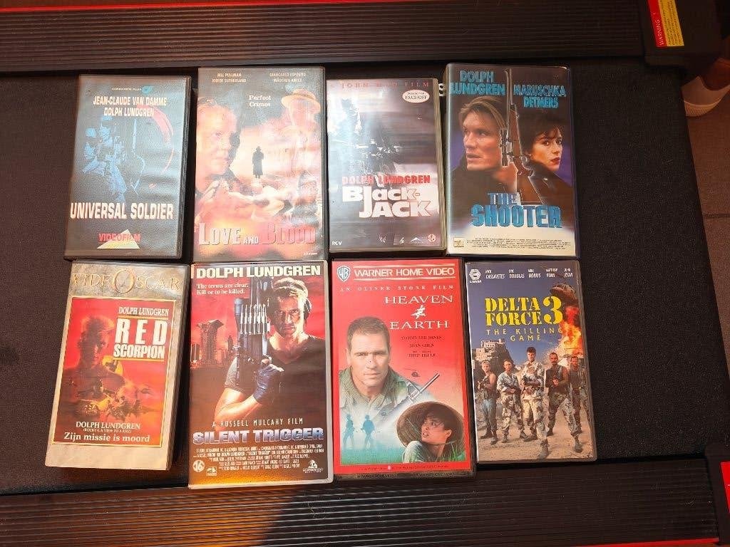 VHS lotje vhs actiefilms 8 stuks video  films, CD & DVD, Sous-titré en néerlandais, Action et Aventure, Anglais, Comme neuf