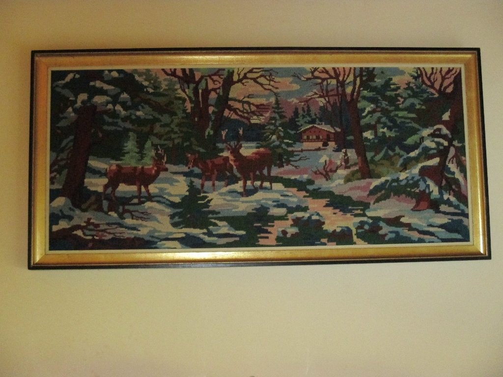 kader met handgemaakte doek, Hobby en Vrije tijd, Ophalen, Textiel, Landschappen, Handgemaakt
