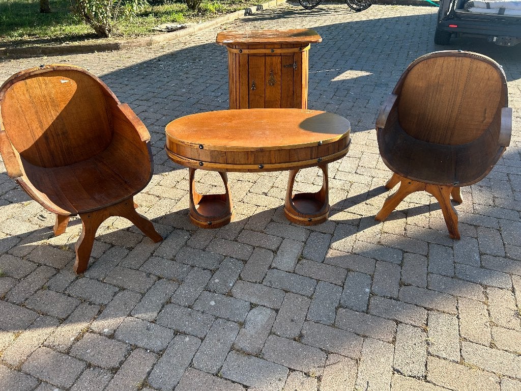 Bar table et chaise tonneau, Maison & Meubles, 2 tabourets, 30 à 60 cm, Enlèvement, Utilisé