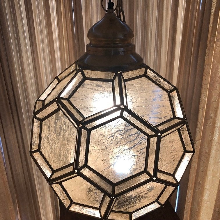 Luxueus koperkleurige hanglamp met antiek zilver spiegelglas, Ophalen, Boho, Nieuw, Glas
