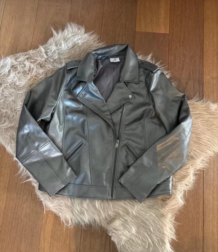Leren jasje, Kleding | Dames, Jassen | Zomer, Ophalen of Verzenden, Zo goed als nieuw, Grijs
