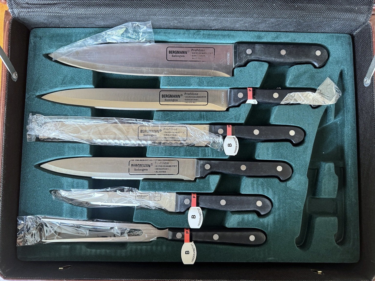 Bergmann Solingen messenset in koffer – onvolledig, Ophalen, Overige typen, Zo goed als nieuw, Inox of Chroom