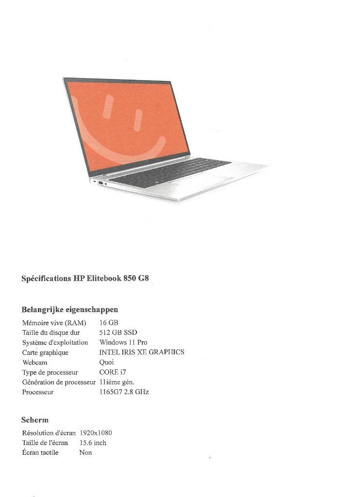 Laptop HP Elitebook 850 G8, Hp, Intel Core i7 processor, Comme neuf, SSD