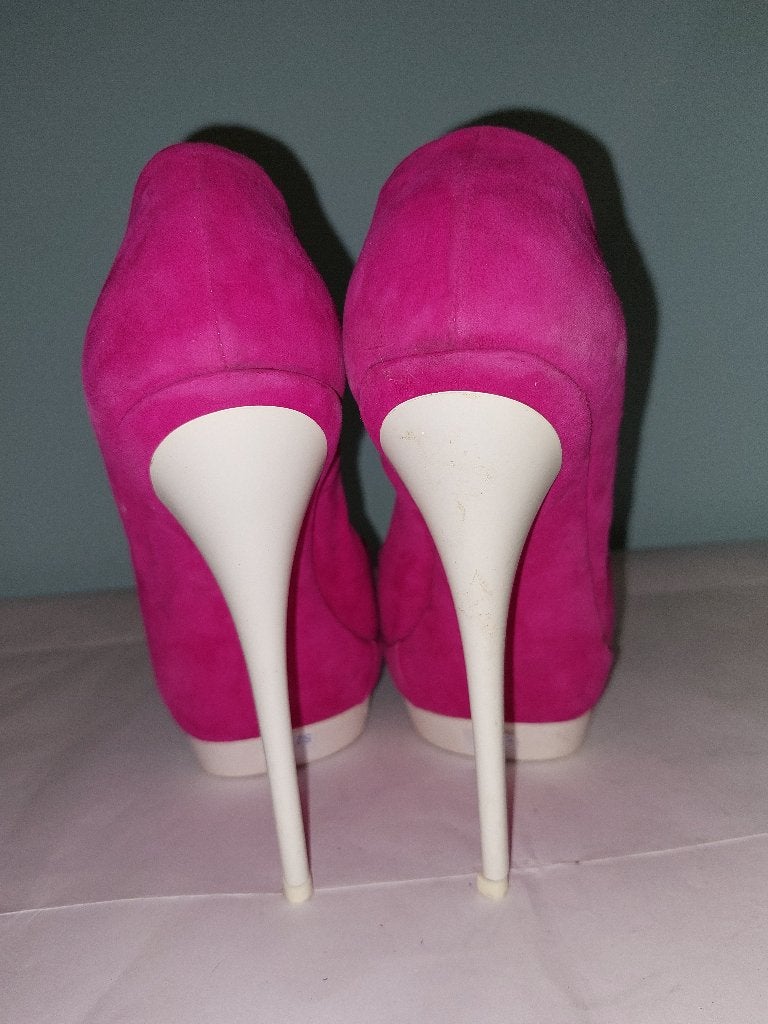 521C* 1969 sexy pumps van fuschia-leer hoge hakken (37,5), Kleding | Dames, Pumps, Verzenden, 1969 made in Italy, Roze