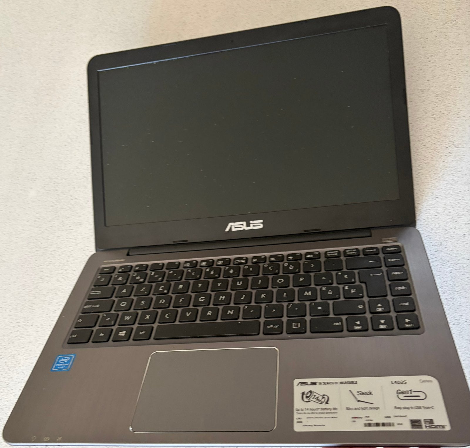 Pc ASUS 14" Intel Pentium 4 Go 128 Go Windows 10, Informatique & Logiciels, 14 pouces, Comme neuf, Enlèvement, SSD
