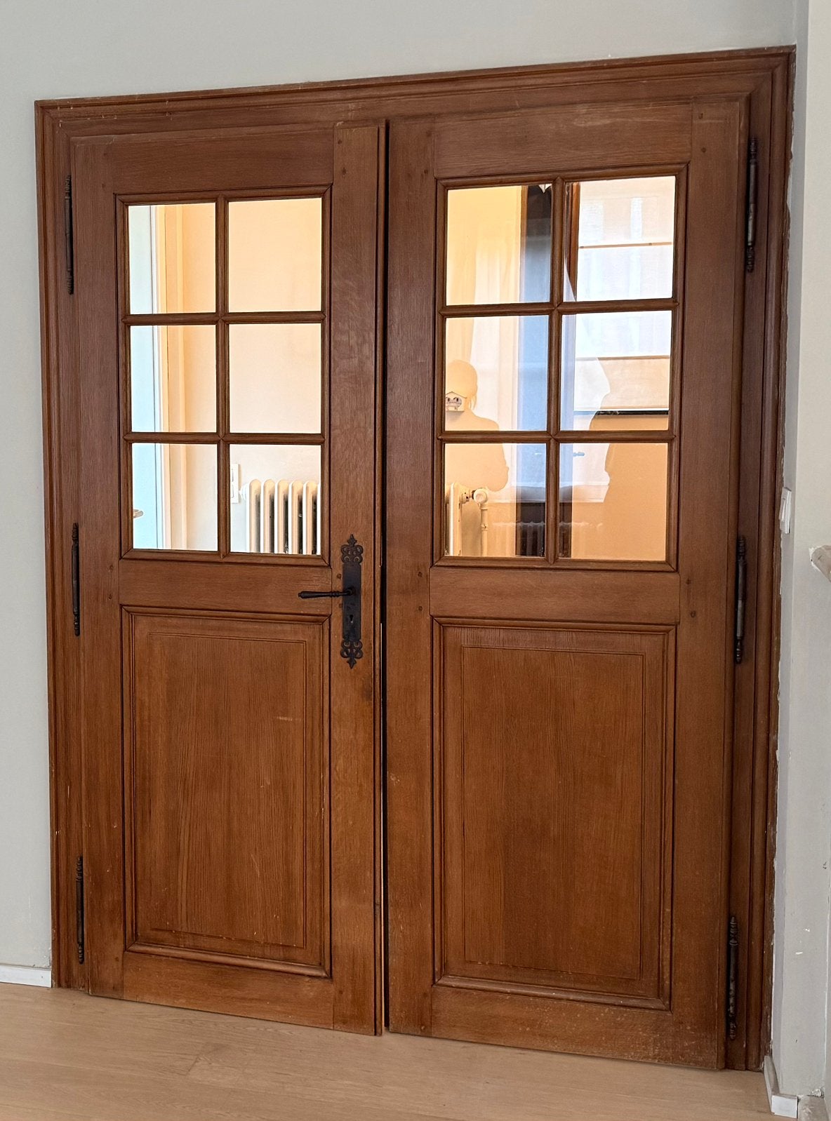 Double porte vitrée + porte pleine avec chambranles, Bricolage & Construction, Châssis & Portes coulissantes, Enlèvement, Utilisé