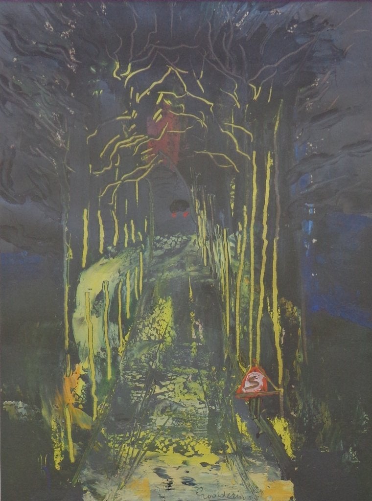 JACK GODDERIS / DONKERE STRAAT / OLIEVERF / 58x48cm / KADER, Enlèvement ou Envoi