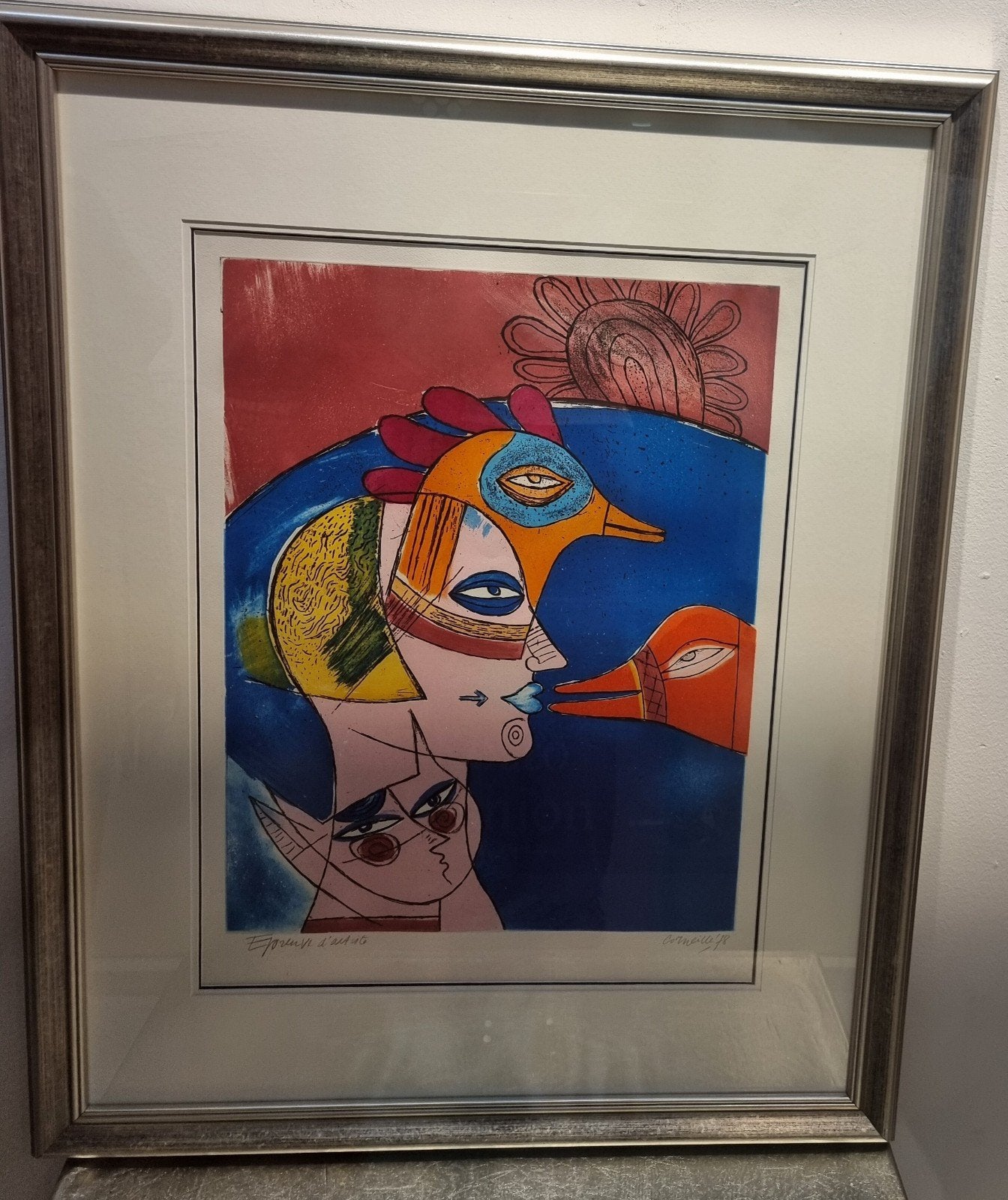 Ets en aquatint in kleur Corneille visage en profil 1978, Antiek en Kunst, Genummerd, Ophalen of Verzenden, Ets