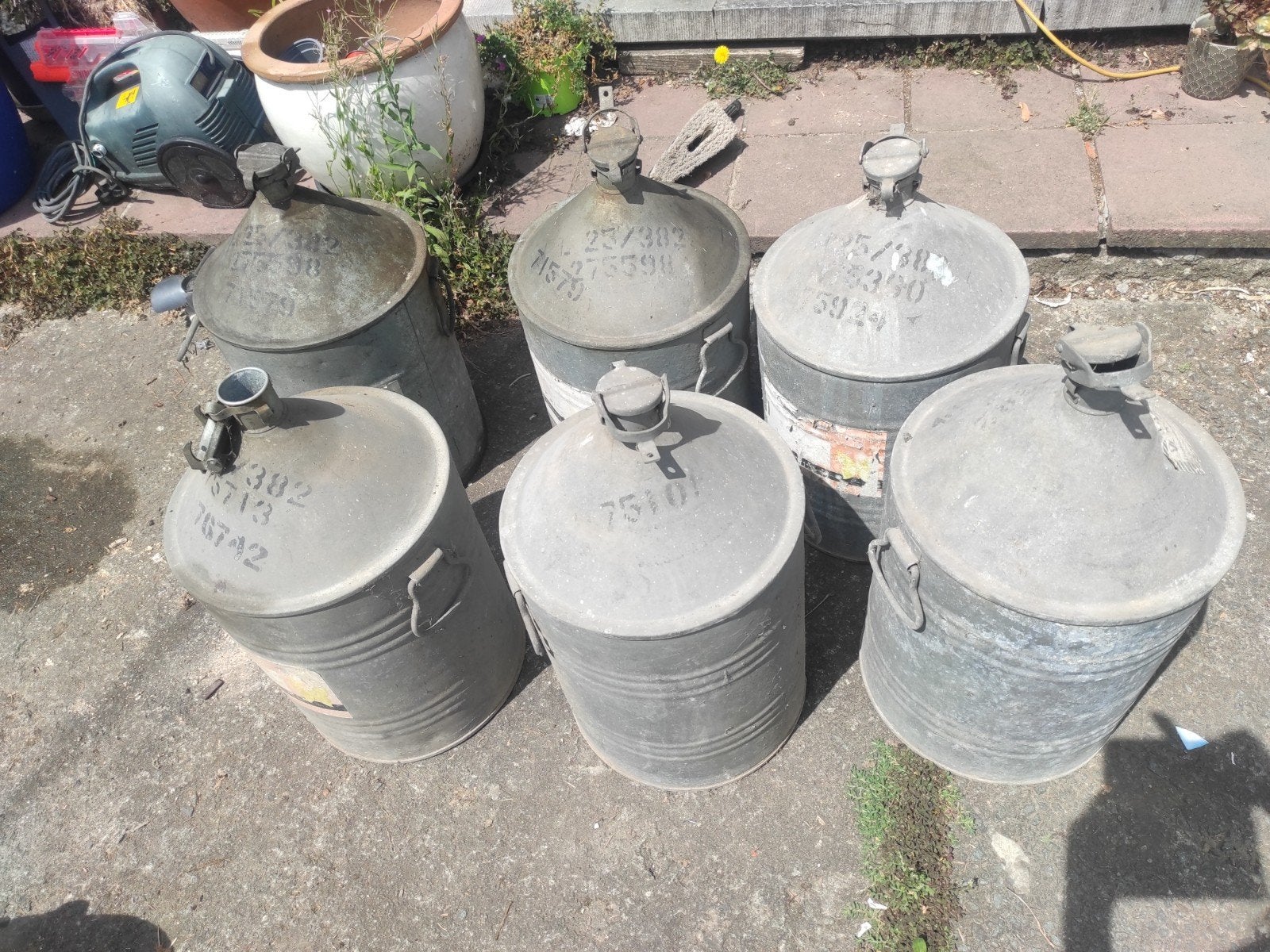 6 vintage gegalvaniseerde metalen containers 25l, Tuin en Terras, Ophalen