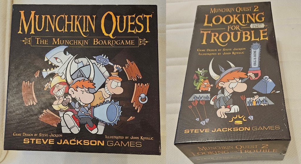 Munchkin Quest + Munchkin Quest 2 – Engelse versie, Hobby en Vrije tijd, Een of twee spelers, Ophalen, Zo goed als nieuw, Steve Jackson Games