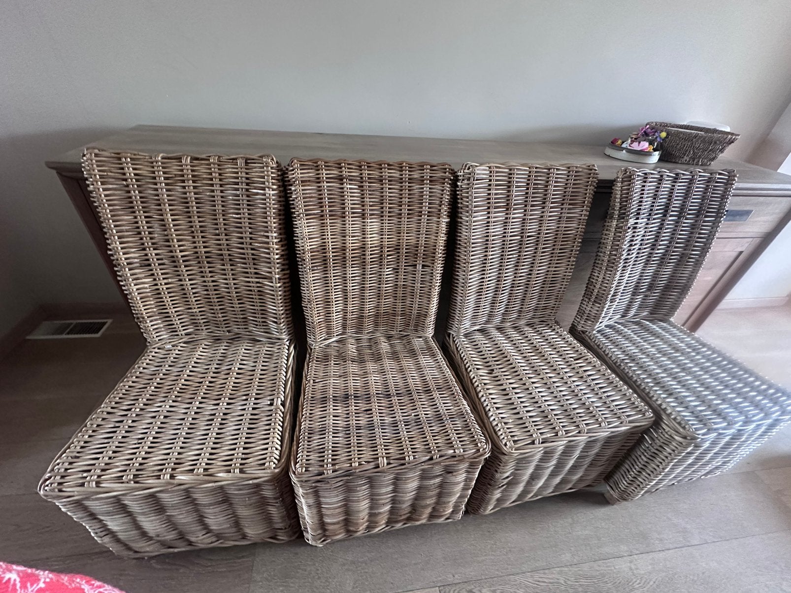 4 rieten stoelen eetkamer, Tuin en Terras, Ophalen, Gebruikt, Rotan