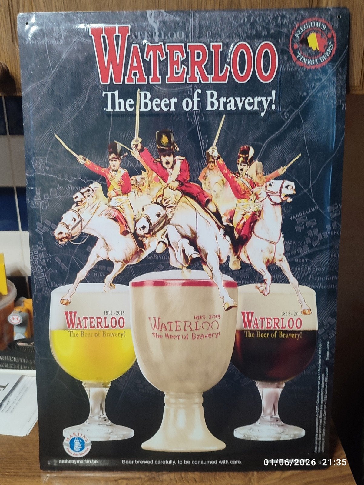 WATERLOO groot bierbord., Verzamelen, Ophalen of Verzenden, Zo goed als nieuw, Reclamebord, Plaat of Schild, Overige merken