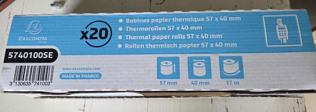 Rouleau de caisse thermique 57x40mm L 17m - 19 pièces, Enlèvement ou Envoi