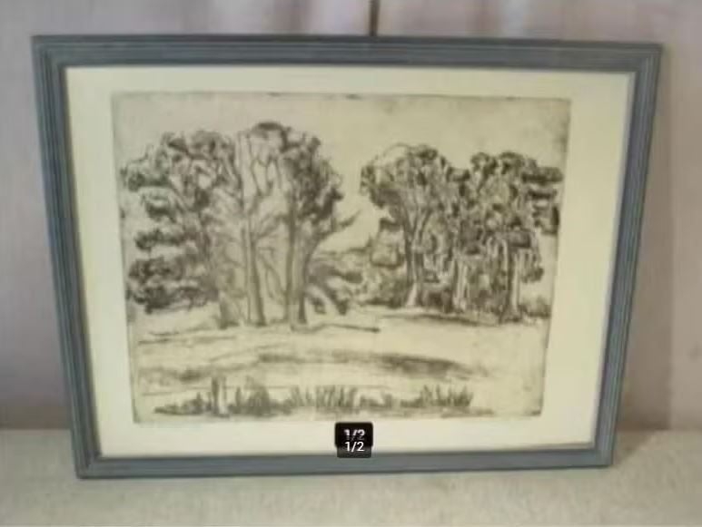 Mooie Ets 'Wei en Bomen' - Henk Horward, Ophalen of Verzenden, Landschap, Ets, Genummerd