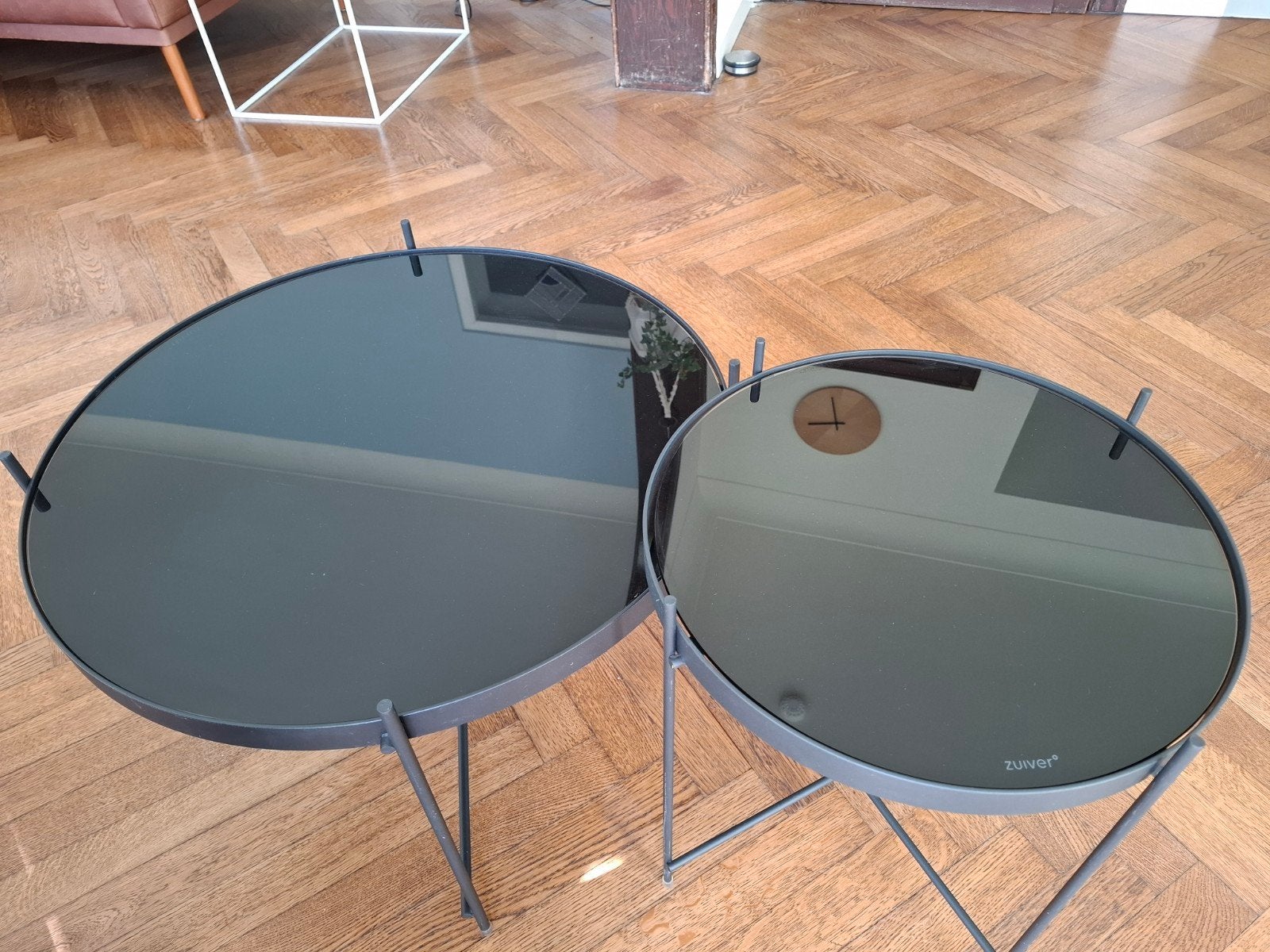 2 zwarte glas metaal bijzettafels salontafels cupid zuiver, Huis en Inrichting, Tafels | Salontafels, Ophalen, Glas