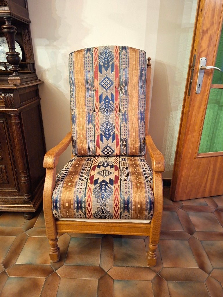 Klassieke eiken fauteuil / armstoel, Ophalen, Hout, Vintage, 75 tot 100 cm