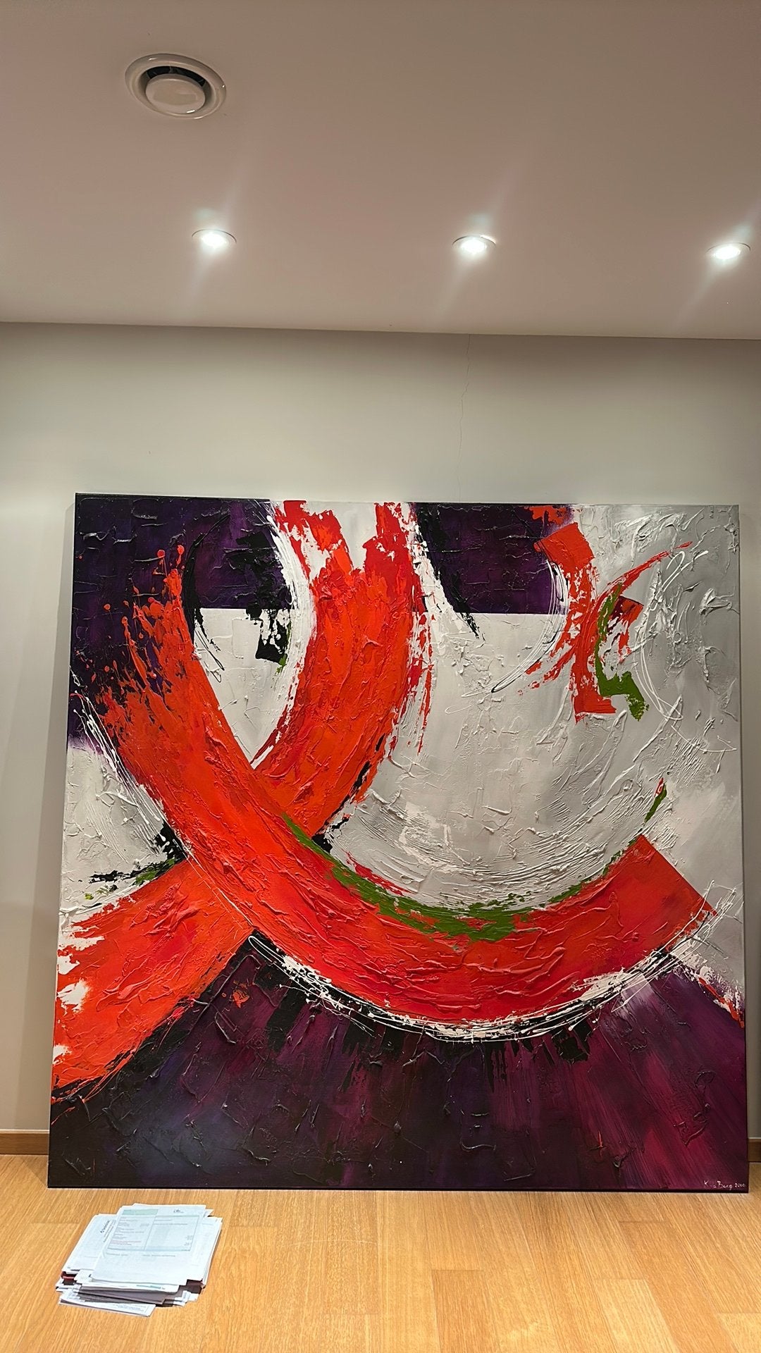 190x190 Acryl geschilderd werk van Karen Van Den Berg, Abstrait, Peinture acrylique, Autres matériaux, Enlèvement
