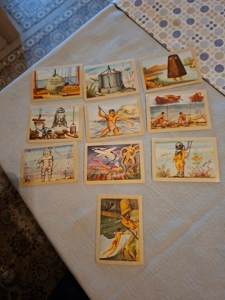 10 prenten/Chromo's : De onderzeevisserij/Chocolade Jacques, Verzamelen, Ophalen of Verzenden, Gebruikt, Overige onderwerpen, Prent