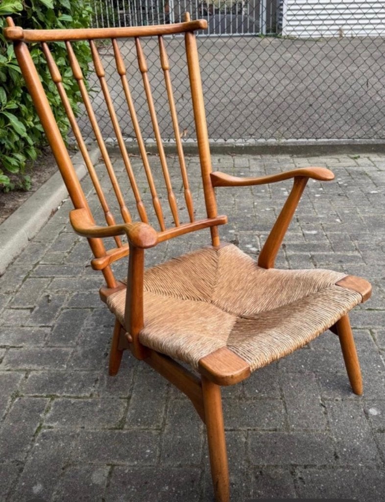 Vintage stoel De Ster Gelderland, Maison & Meubles, Chaises, Utilisé, Une, Bois, Osier ou Rotin, Autres couleurs, Enlèvement