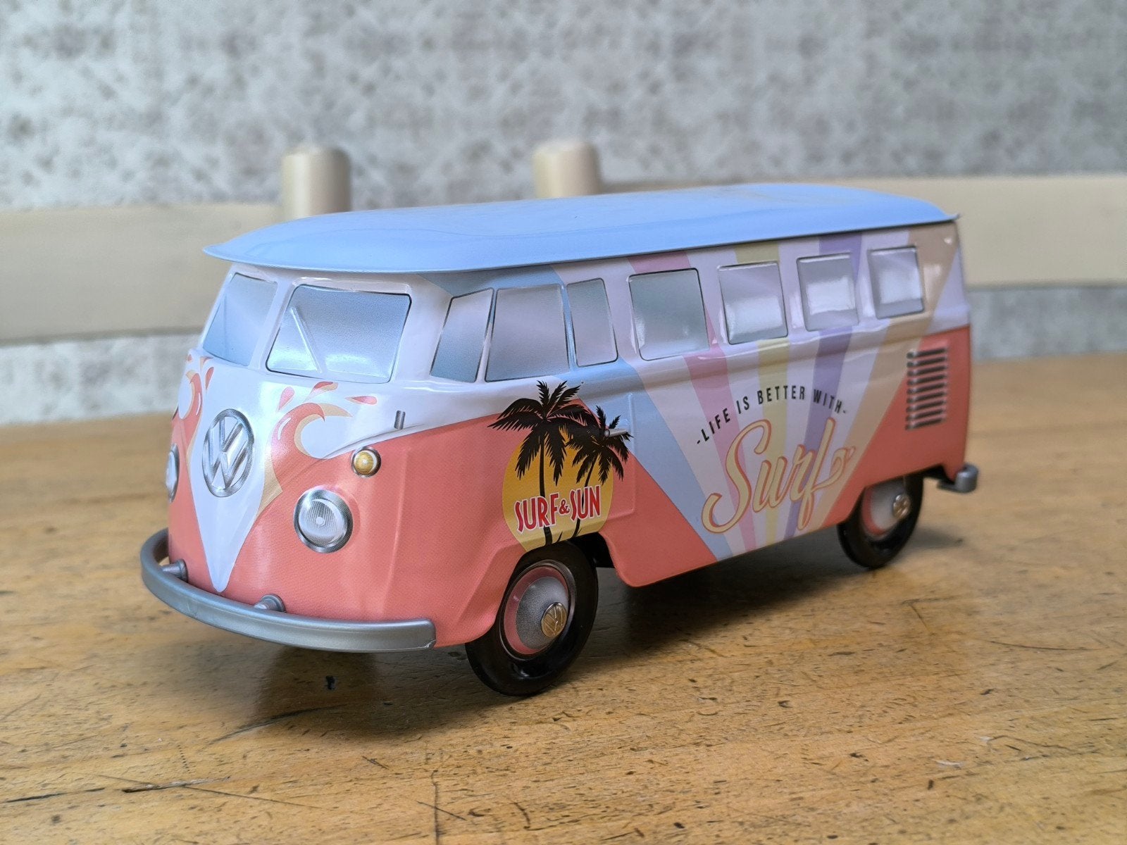 Volkswagen T1 Bulli "Surf & Sun" blikken koekjes doos., Verzamelen, Ophalen of Verzenden, Zo goed als nieuw, Auto's