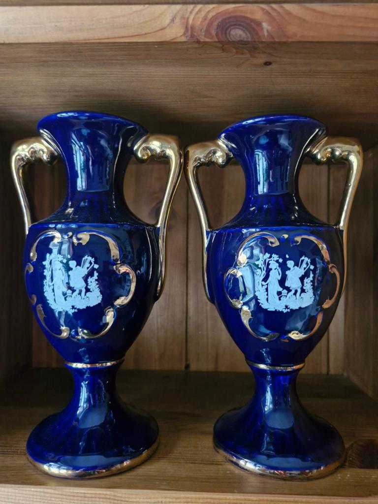 Vases (2) porcelaine bleues cobalt Italy, Enlèvement