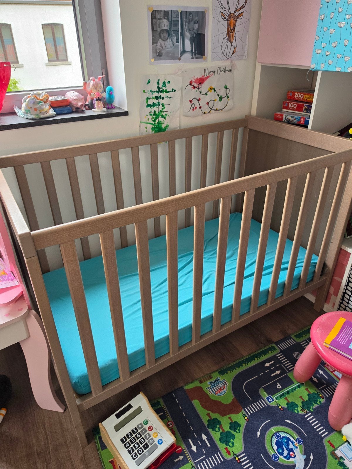 Babybed + waterdicht matras + matrashoes, Ophalen, Gebruikt, In hoogte verstelbaar