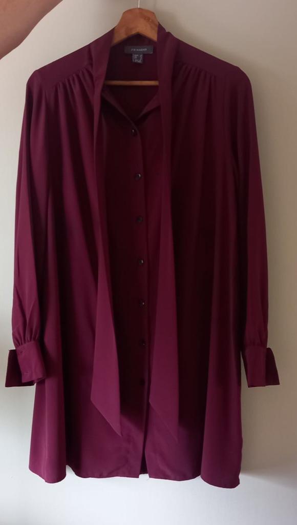 Elegante Bordeauxrode Tuniekjurk met Strikkraag – Maat 38, Ophalen of Verzenden, Maat 38/40 (M)