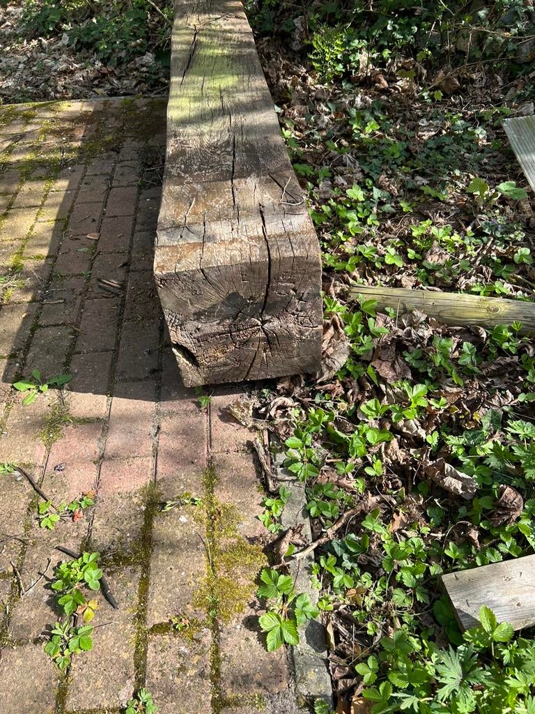 Eiken balk, Tuin en Terras, Bloembakken en Plantenbakken, Gebruikt, Hout, Tuin, 60 cm of meer, 100 cm of meer, Vierkant, Ophalen