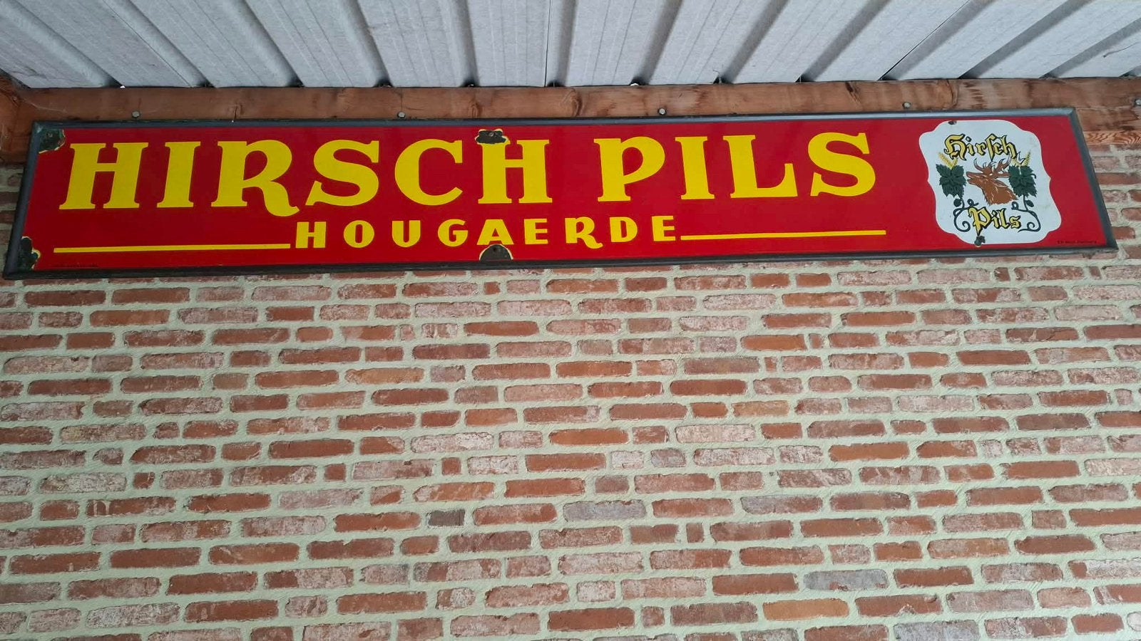 Emaille bord hirsch pils 1952 (in optie), Verzamelen, Biermerken, Ophalen, Zo goed als nieuw