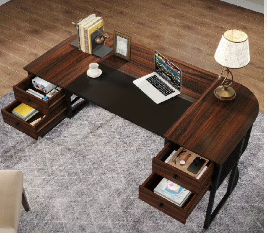 BUREAU EN BOIS VERNIS - OFFRE DE PRIX ACCEPTÉE, Neuf, 160 cm, Avec tiroirs, Brun