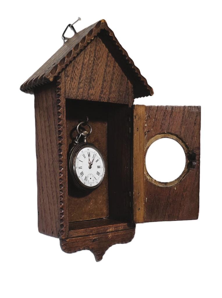 Antiek houten zakhorloge kastje., Antiek en Kunst, Ophalen of Verzenden