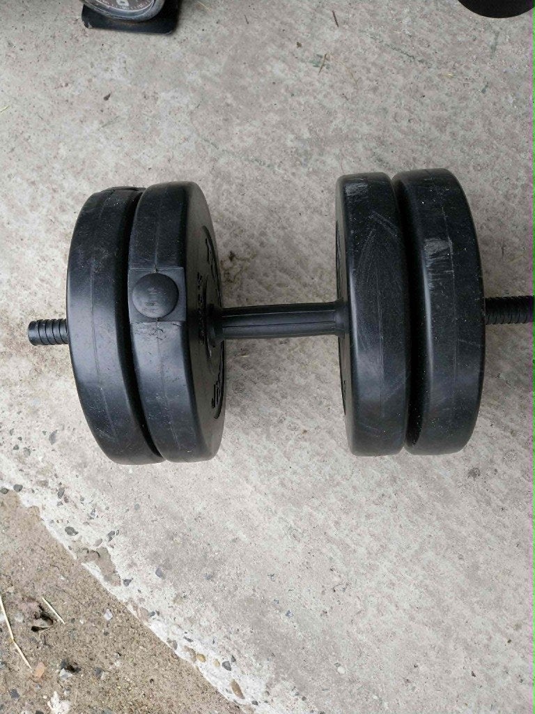 halter met vier gewichten van 3.5 kg, Sport en Fitness, Ophalen, Gebruikt, Armen, Halterset