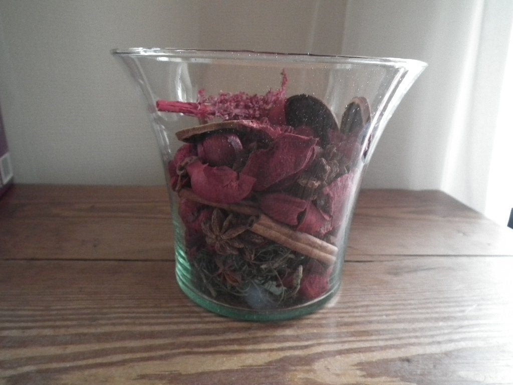 Glazen vaas met decoratie (H: 14,5 cm/D: 18 cm), Gebruikt, Verzenden, Transparant, 15 cm