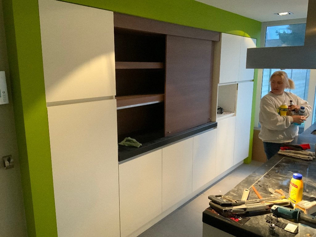 Recente kwaliteits keuken, Ophalen, Wit, Graniet of Steen, Dubbelwandige keuken