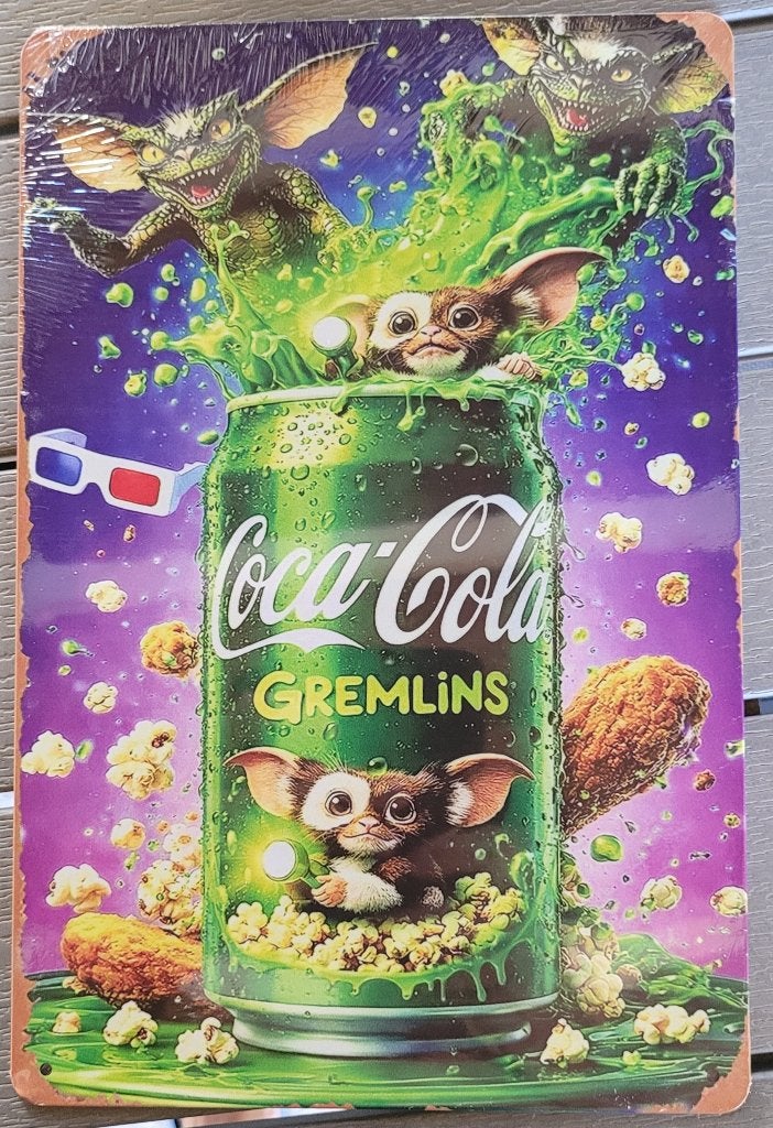 Plaque alu 20 cm x 30 cm de Coca-Cola pour les Gremlins, Envoi, Neuf