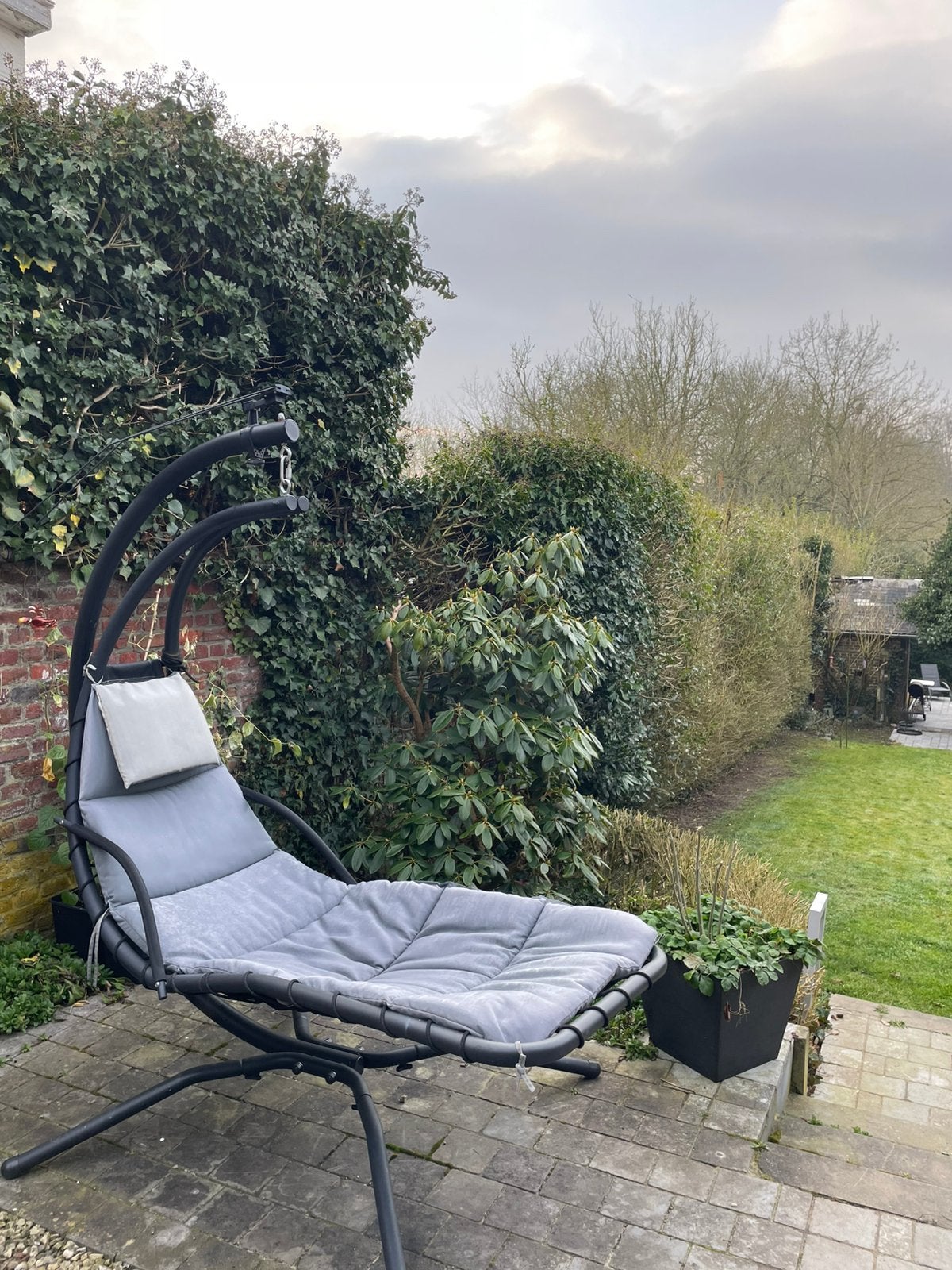 Chaise Longue Suspendu Support Sur Pied Noir Gris, Une personne, Avec support, Enlèvement, Utilisé