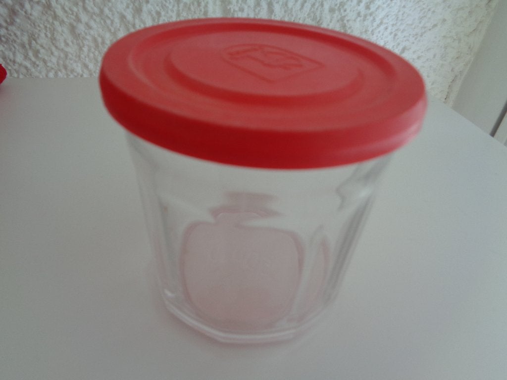 Bocaux couvercle plastique rouge 6 pièces., Ophalen of Verzenden, Zo goed als nieuw, Glas, Overige typen