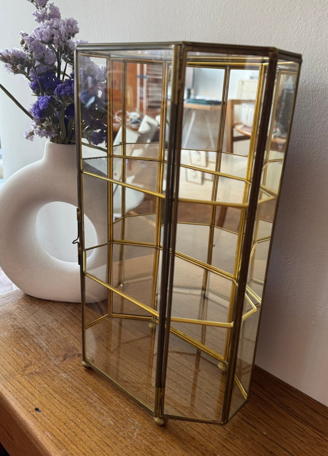 Prachtig Glazen Curiosakastje met Goudkleurig Messing Frame, Huis en Inrichting, Ophalen, Minder dan 50 cm, Minder dan 25 cm, Minder dan 100 cm