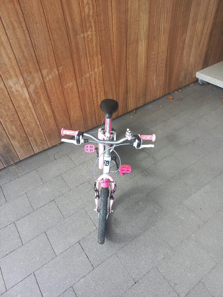 Kinderfiets BTWIN, wit met roze, 16inch, Ophalen, Velgrem, B-Twin, 16 inch