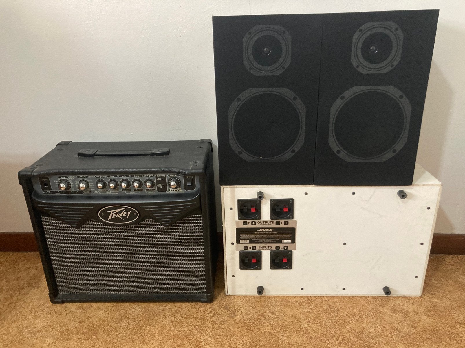 Lot luidsprekers / versterker / subwoofer Bose Jbl Peavey, Ophalen of Verzenden, Zo goed als nieuw